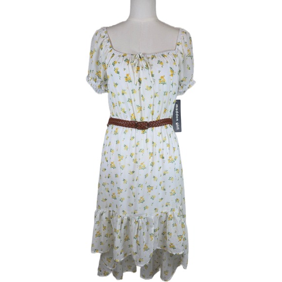 Madden Girl Dresses & Skirts - Madden Girl Juniors White Floral High Low Midi Belted Dress Cottagecore